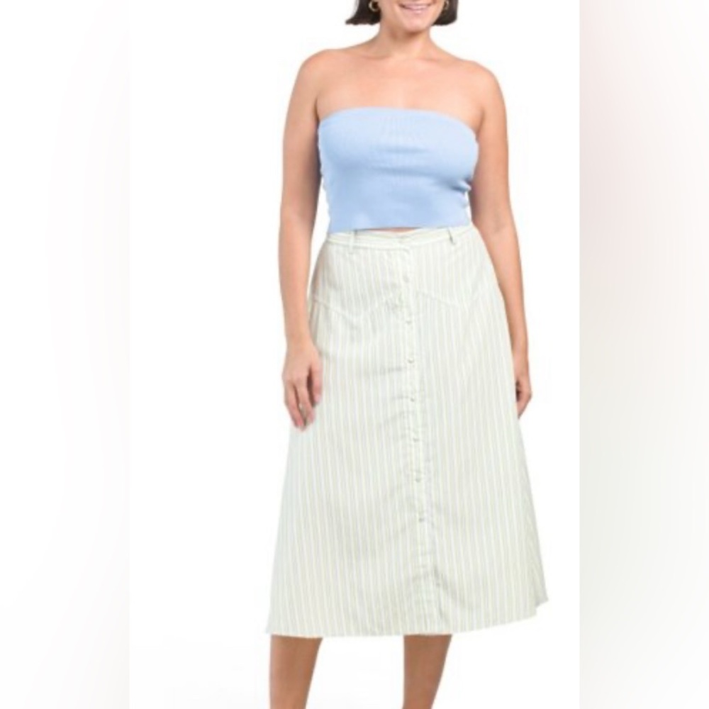 CeCe Blue Knit Tube Top & White Skylines A-Line Midi Skirt Set 60s Retro XL